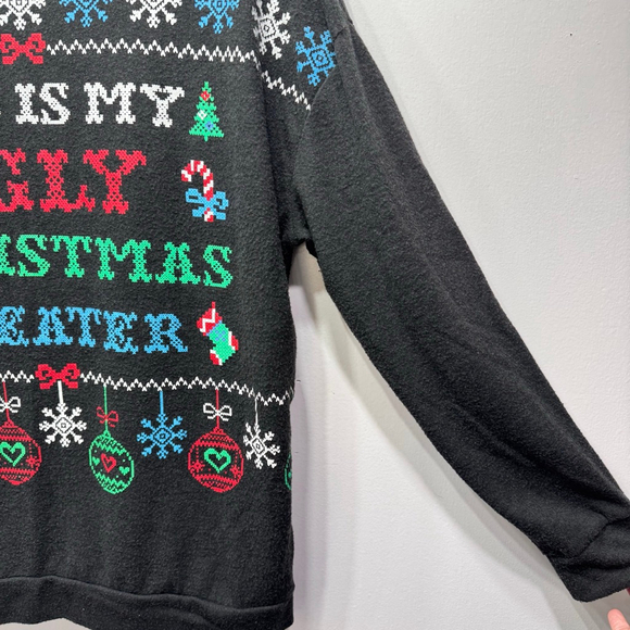 This Is My Ugly Christmas Sweater Printed Long Sleeve Black Top XXL - Picture 3 of 5